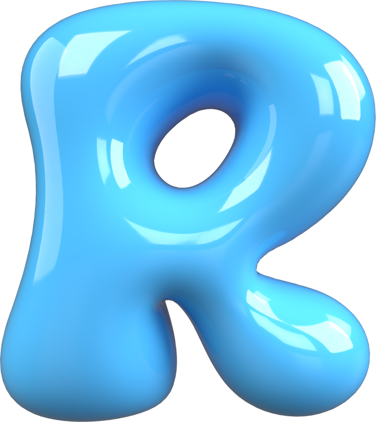 Blue 3D Bubble Gum Uppercase Letter R