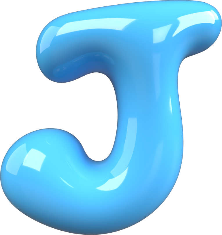 Blue 3D Bubble Gum Uppercase Letter J